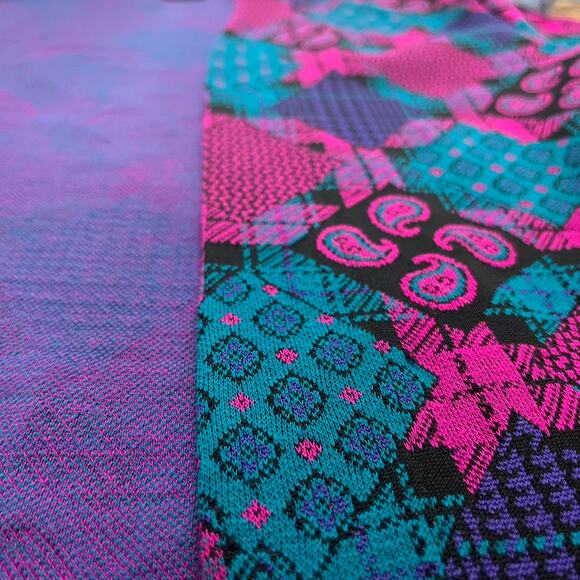 Vintage Sweater Blazer Size 12 70s 80s Funky Paisley Diamond Open Front Jacket - Picture 7 of 13